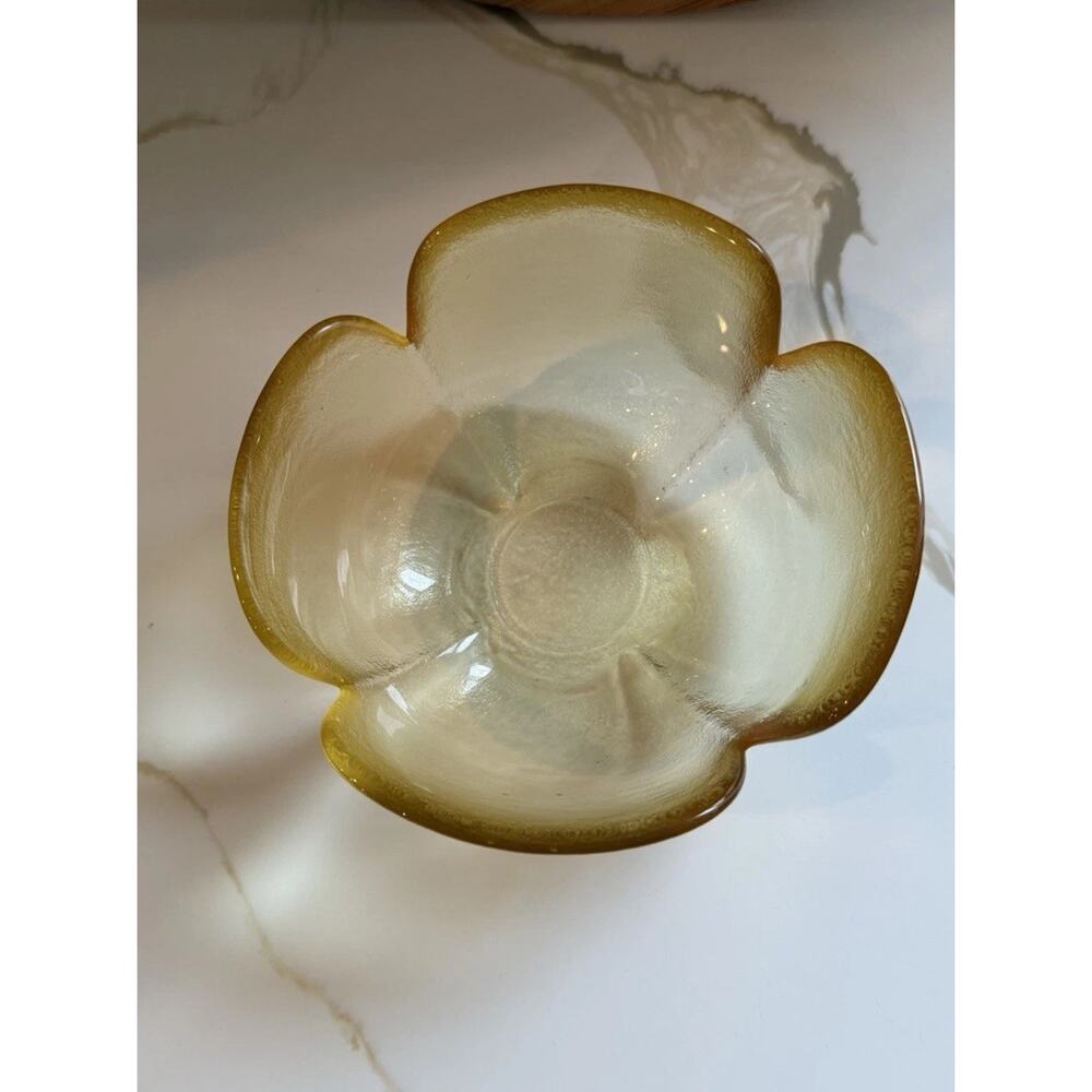 Vintage Viking Glass Amber Yellow Textured Frosted Lotus Bowl 6"x3" Heavy 1960